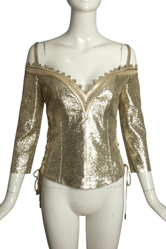 2010s NWT Metallic Leather Bodice, Size 8