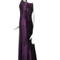 2000s Purple Sequin Velvet Trained Evening Gown, Size 2 Petite