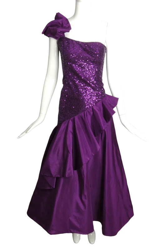 1990s Purple Sequin & Taffeta Ballgown, Size 2 Petite
