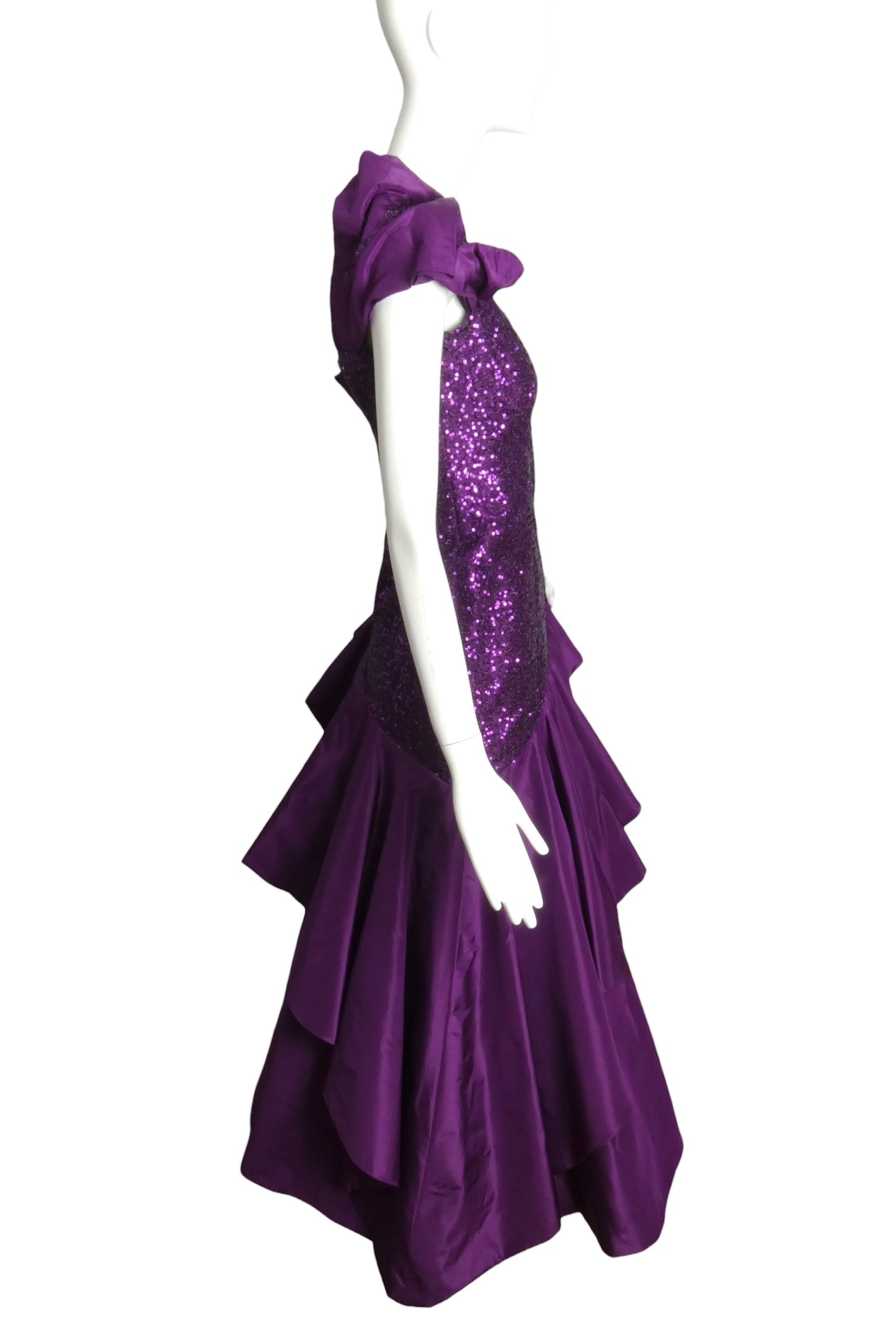1990s Purple Sequin & Taffeta Ballgown, Size 2 Petite