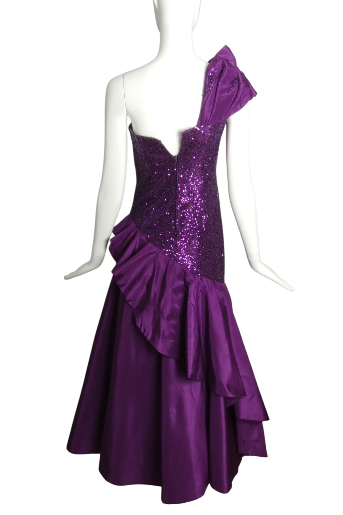 1990s Purple Sequin & Taffeta Ballgown, Size 2 Petite
