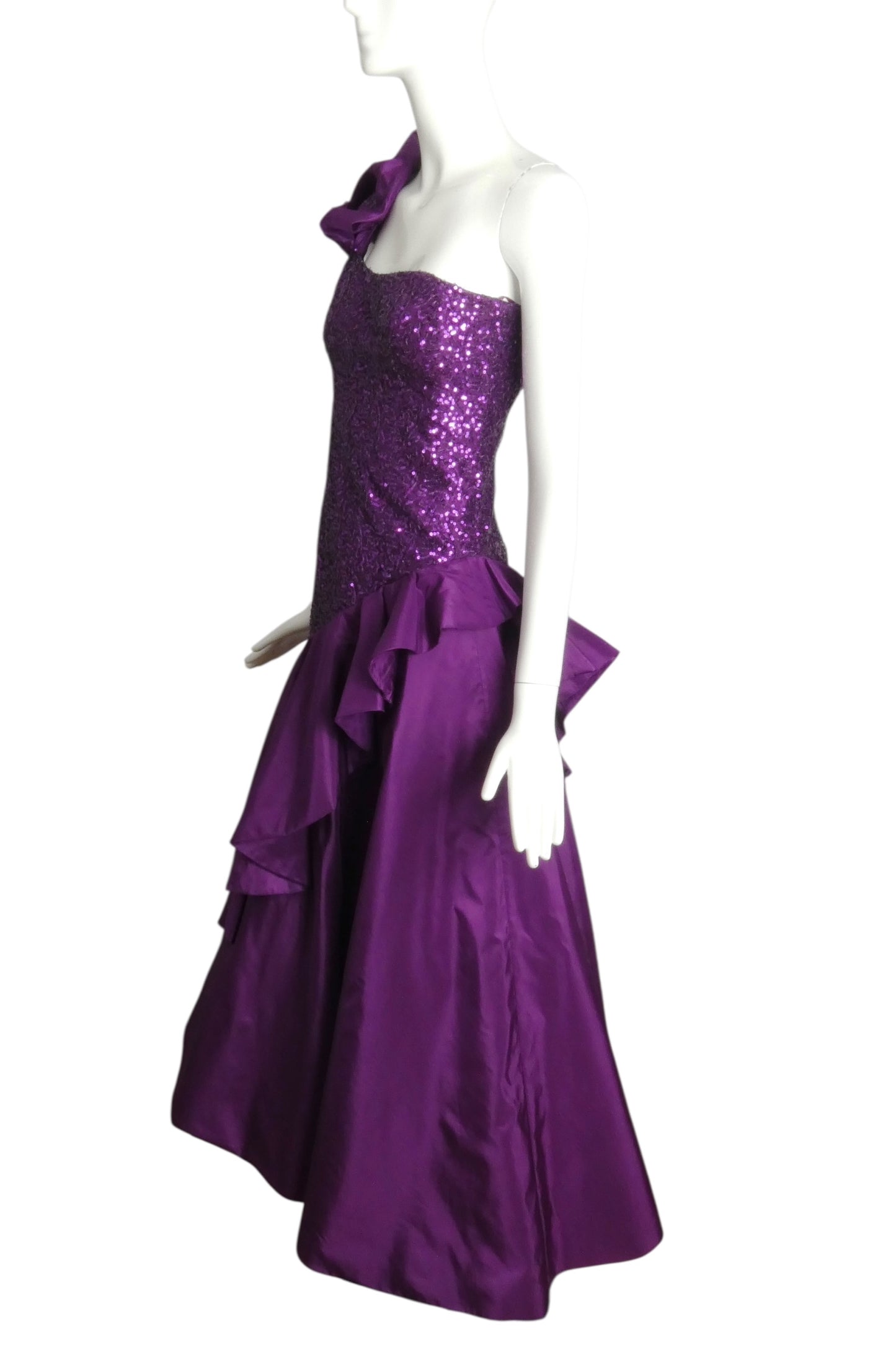 1990s Purple Sequin & Taffeta Ballgown, Size 2 Petite