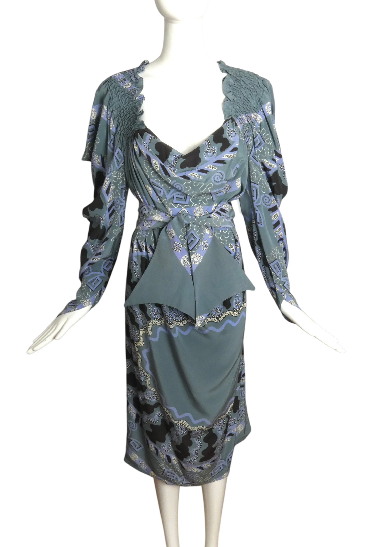 1980s Printed Silk Dress, Size 6