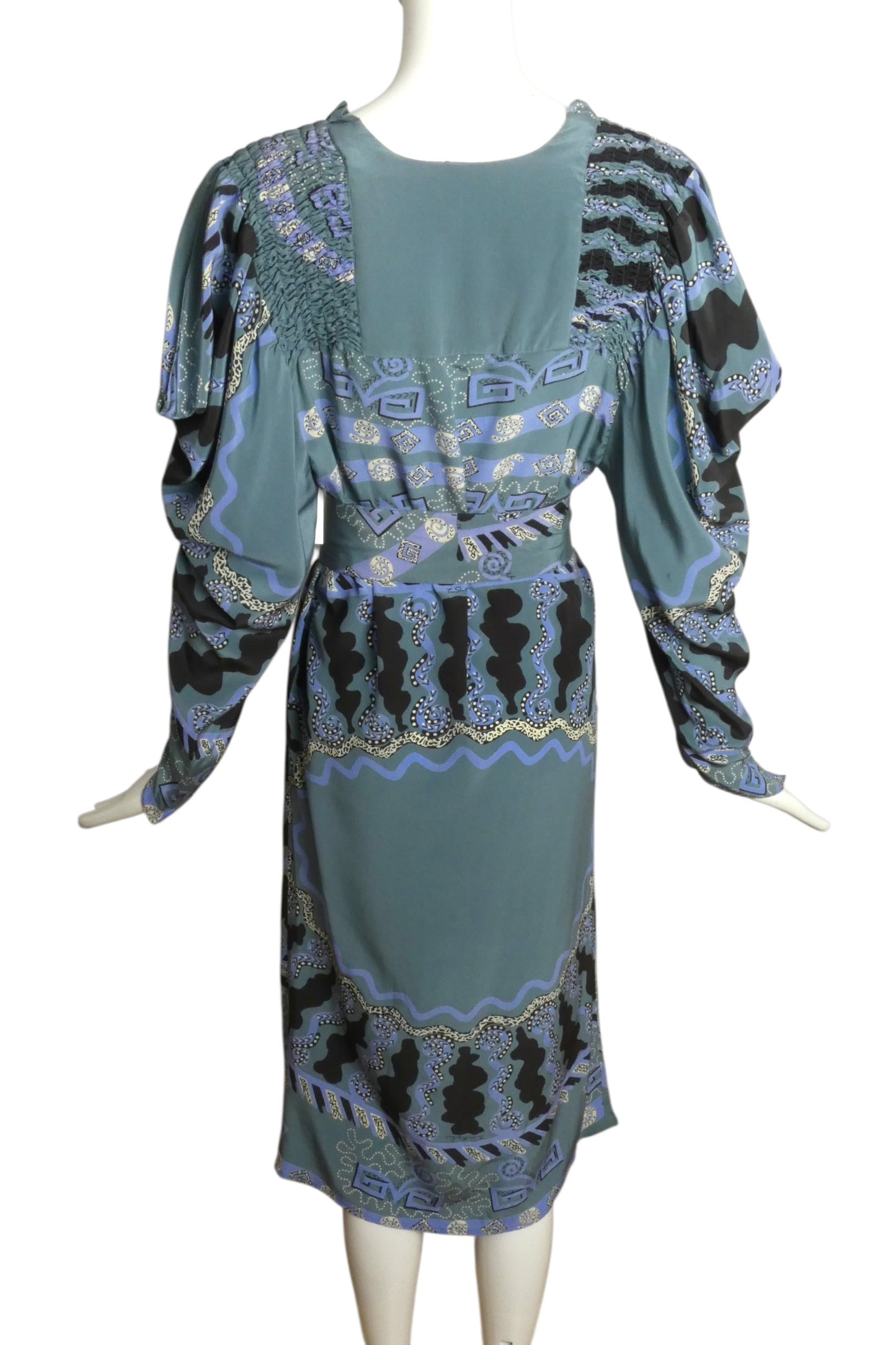 1980s Printed Silk Dress, Size 6