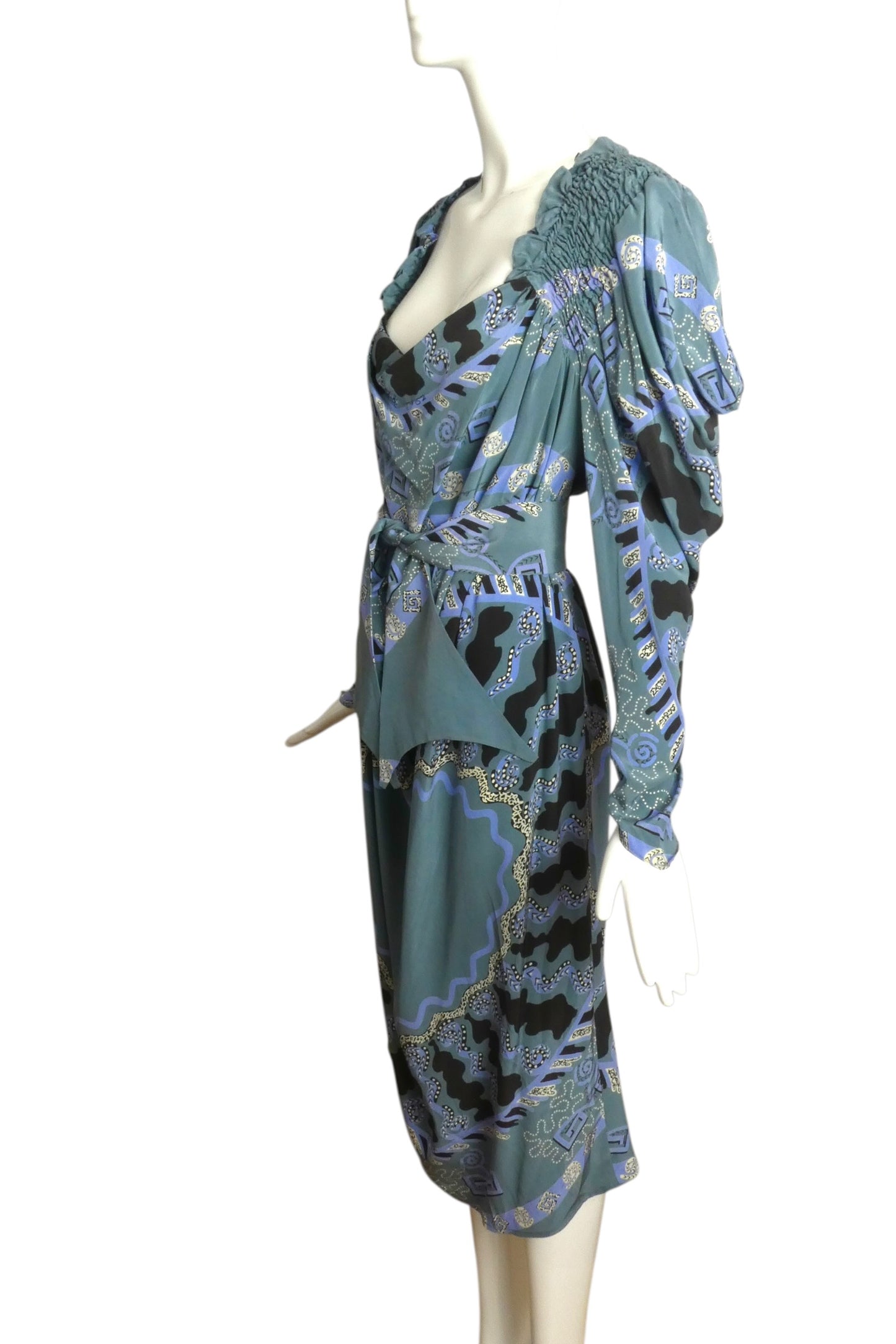 1980s Printed Silk Dress, Size 6