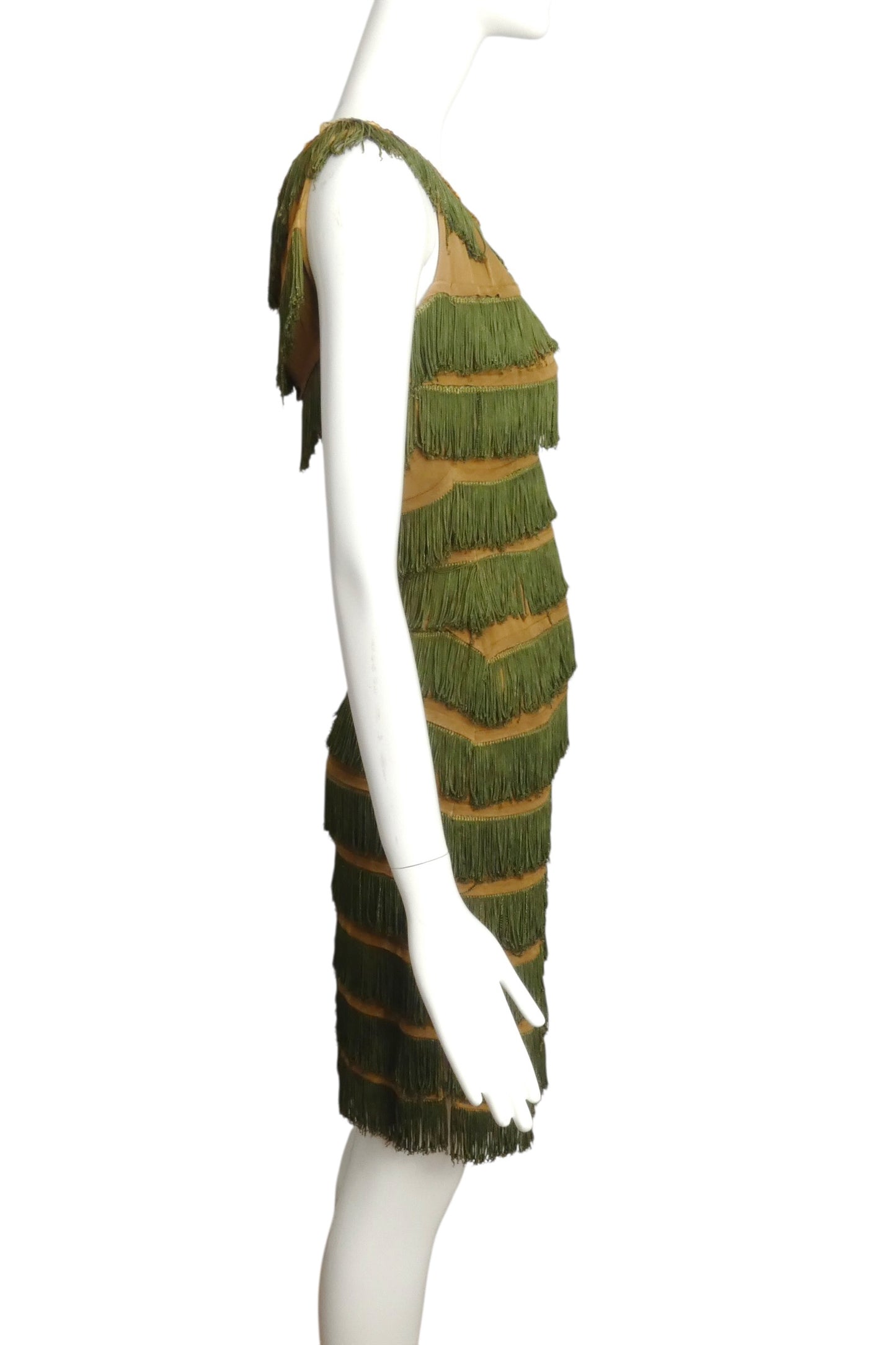 1950s Green Fringe Dress, Size 4