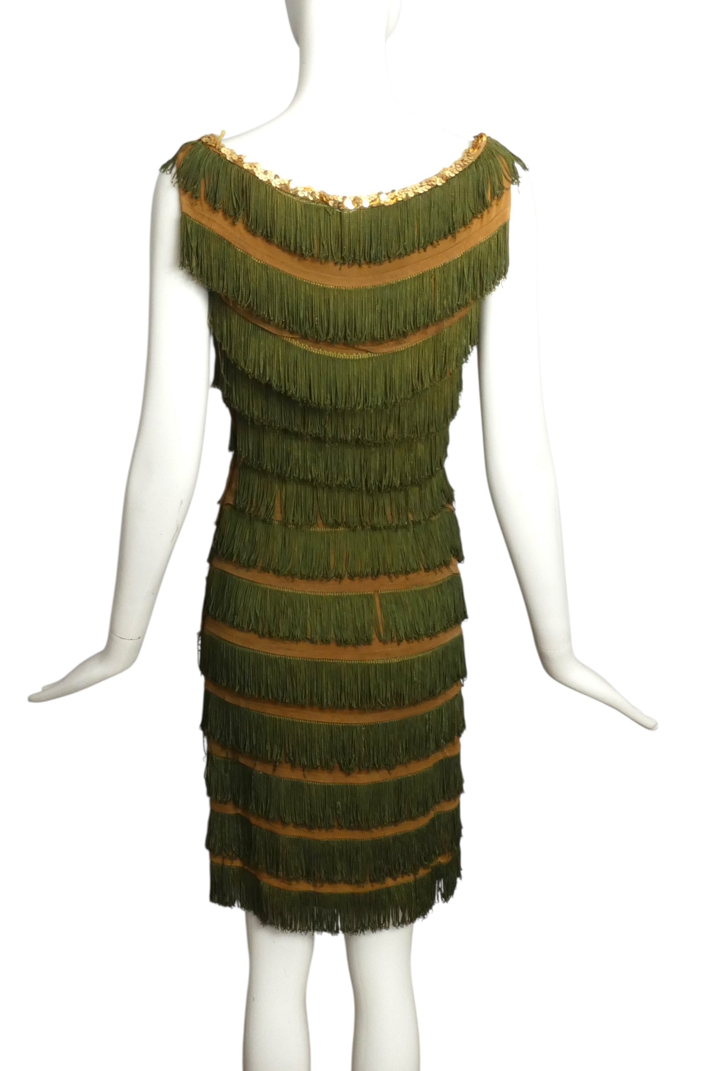 1950s Green Fringe Dress, Size 4