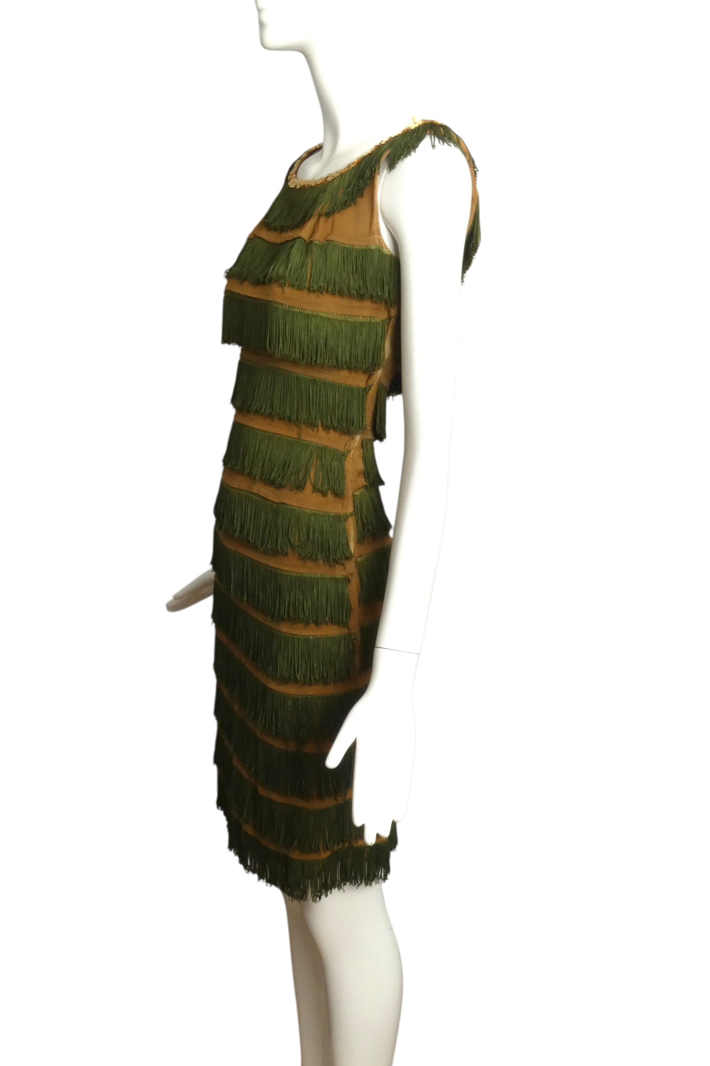 1950s Green Fringe Dress, Size 4