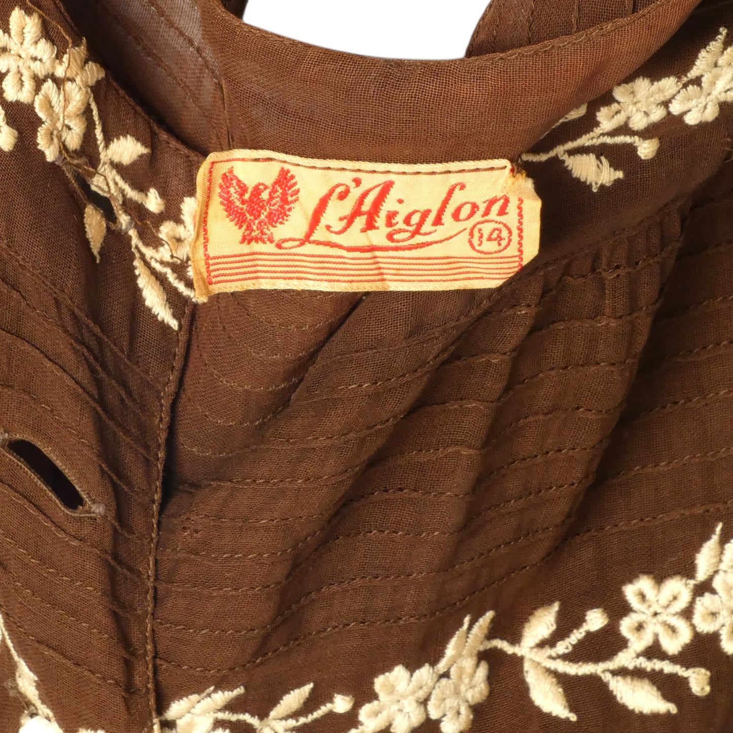 1930s Brown Embroidered Day Dress, Size 6