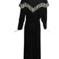 1930s Black Beaded Velvet Evening Gown, Size 10