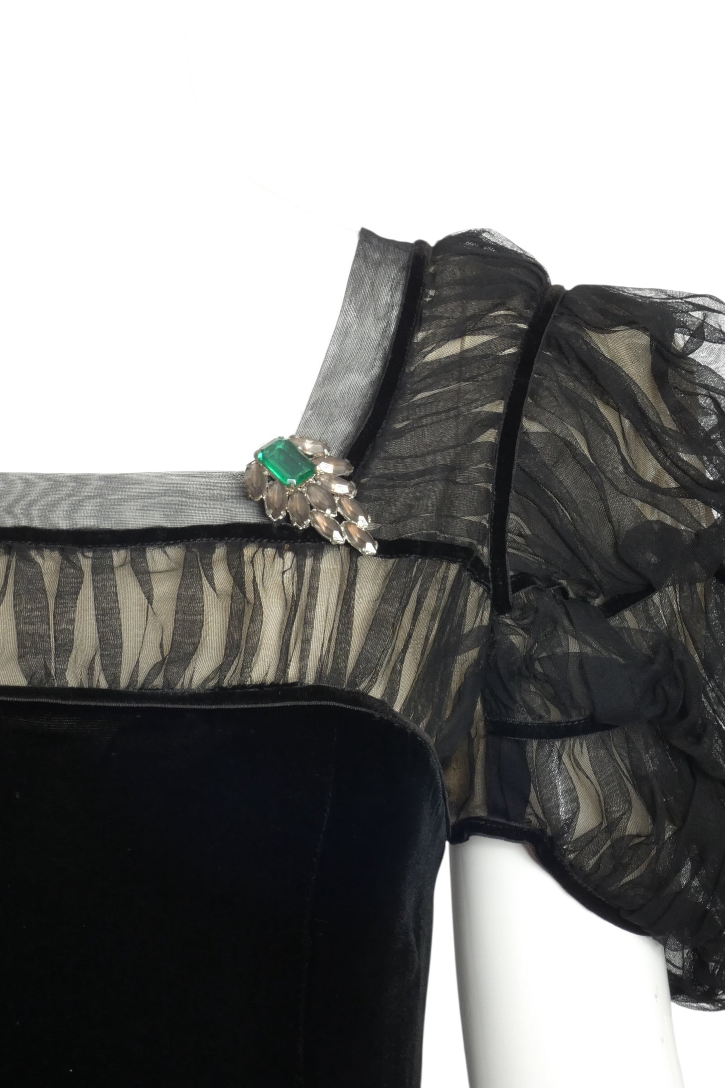 1930s Black Velvet & Chiffon Evening Gown, Size 2