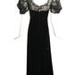 1930s Black Velvet & Chiffon Evening Gown, Size 2