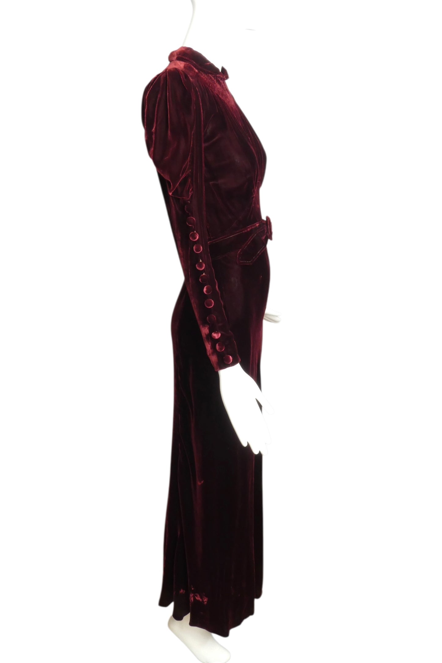 1930s Burgundy Velvet Evening Gown, Size 6