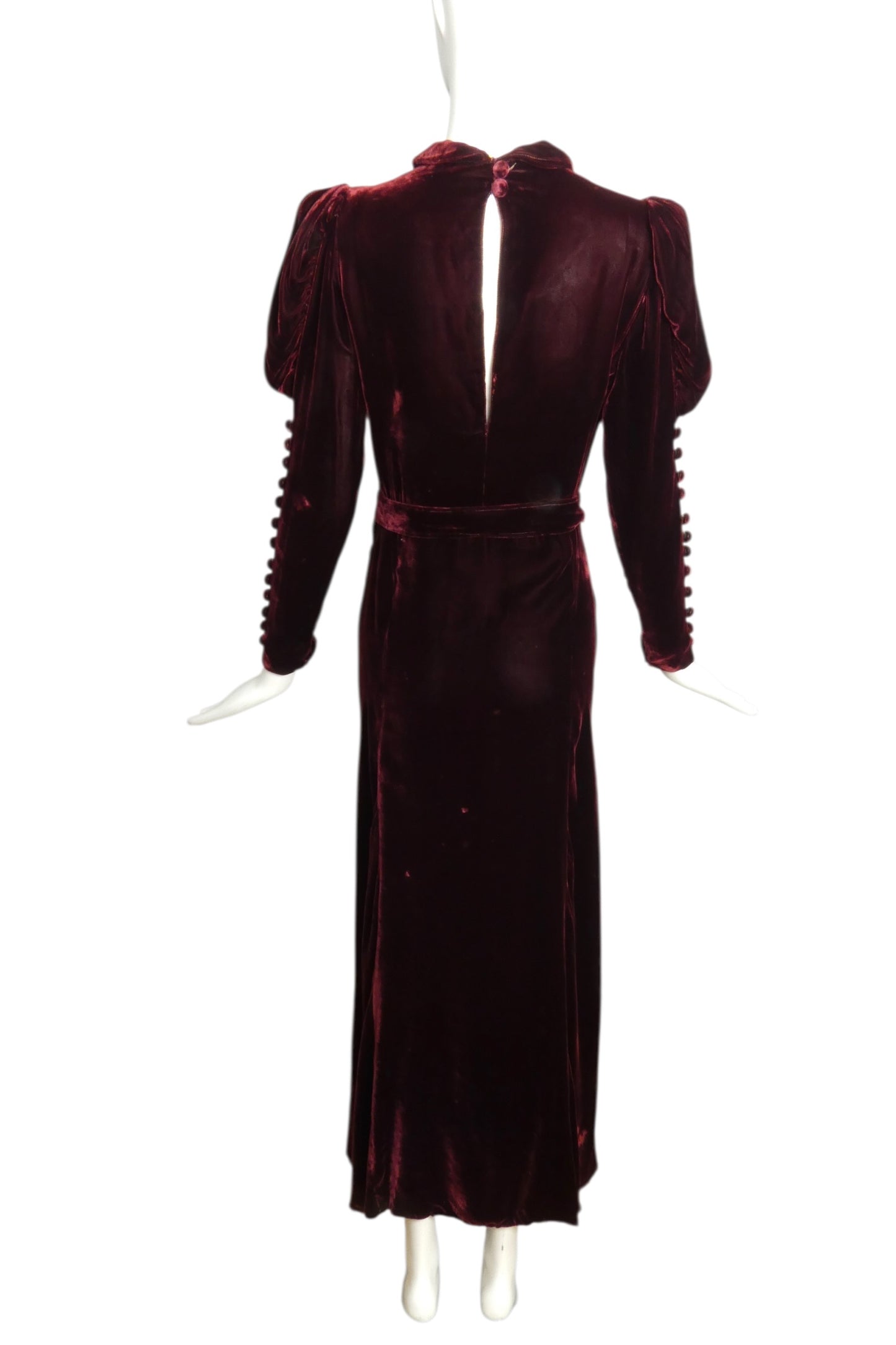 1930s Burgundy Velvet Evening Gown, Size 6
