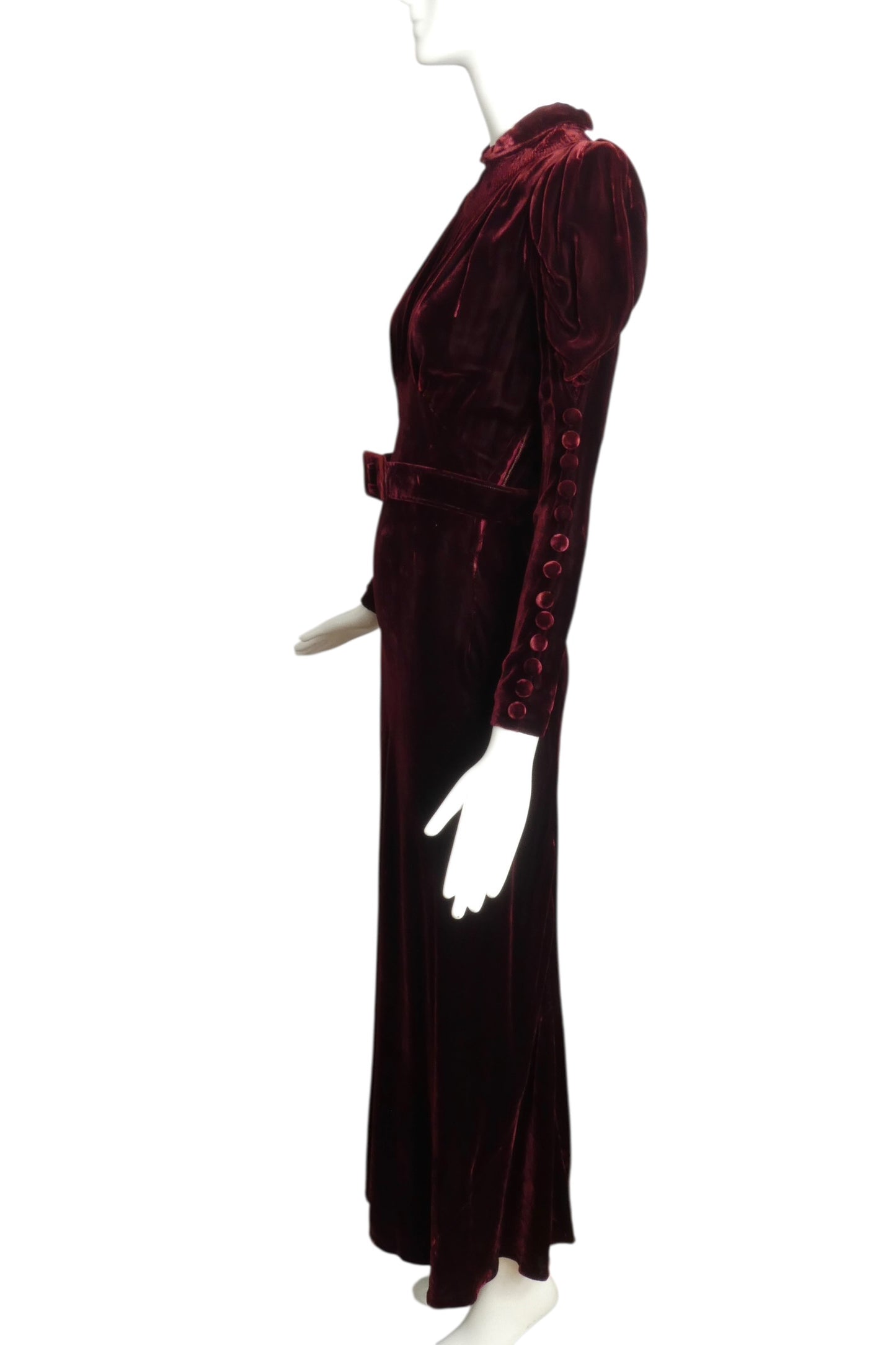 1930s Burgundy Velvet Evening Gown, Size 6