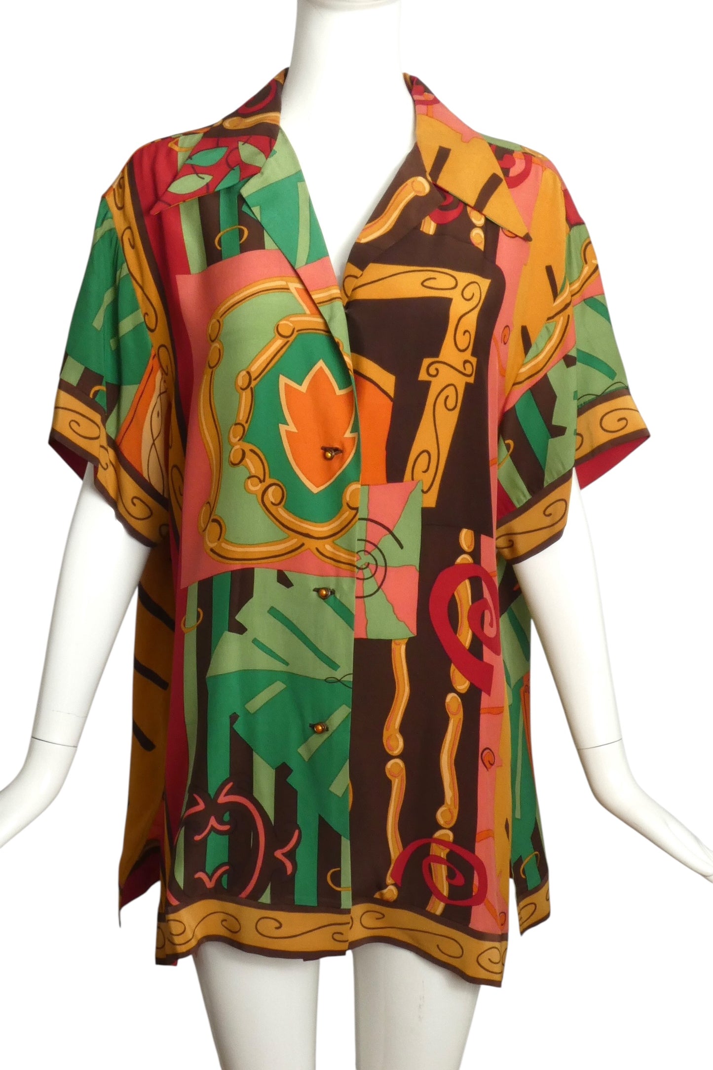 TODD OLDHAM- 1990 Multi Color Print Silk S/S Blouse, Size 16