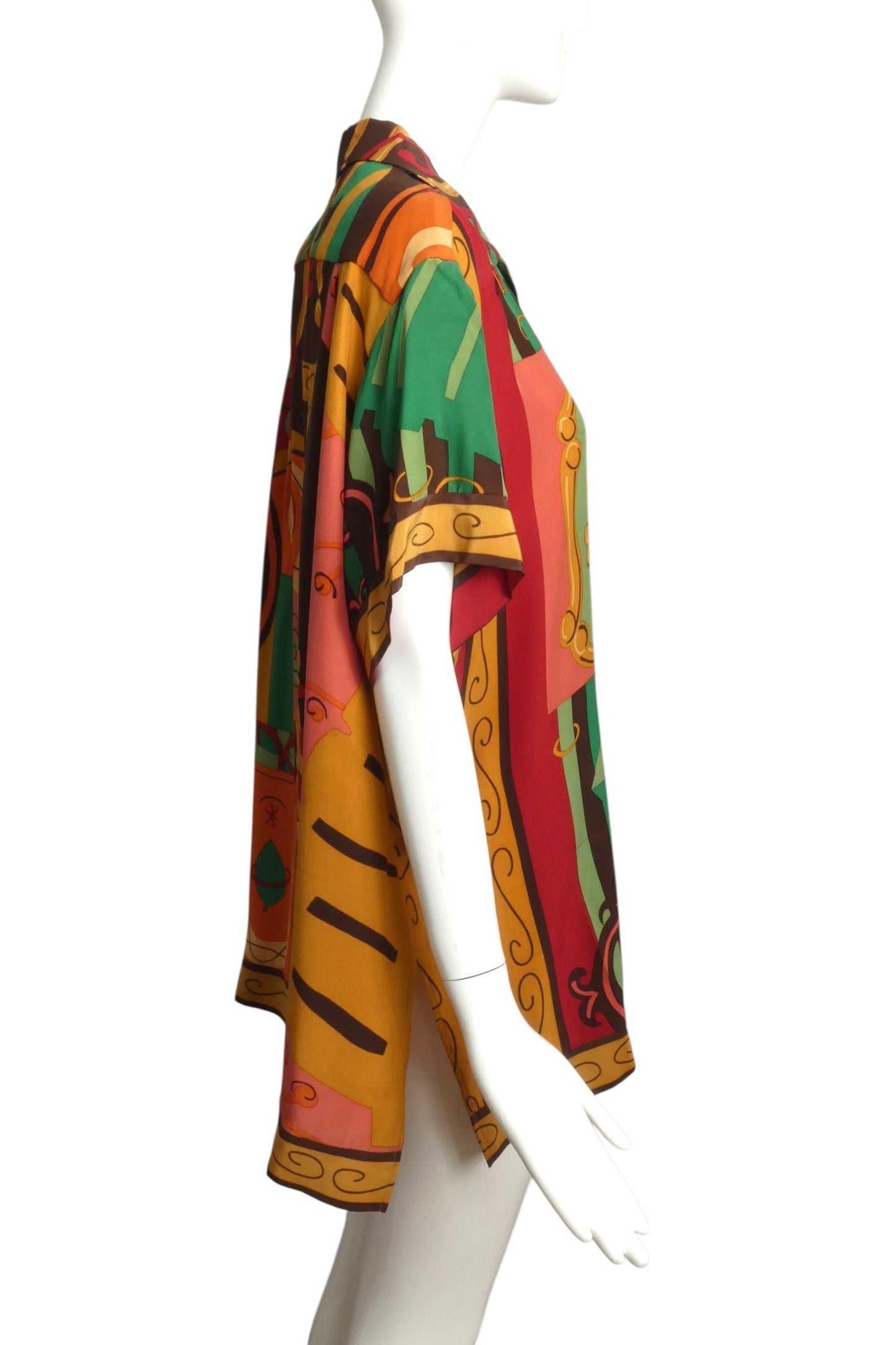 TODD OLDHAM- 1990 Multi Color Print Silk S/S Blouse, Size 16