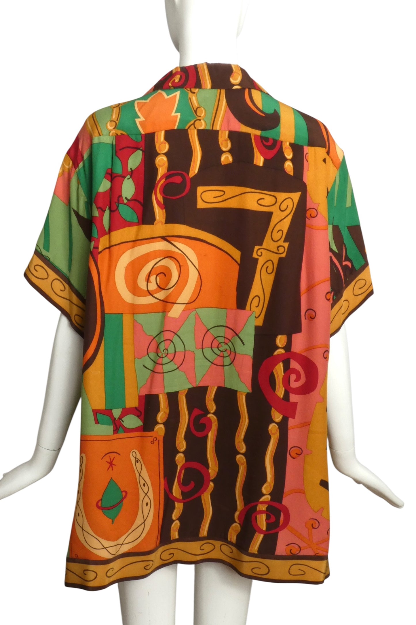 TODD OLDHAM- 1990 Multi Color Print Silk S/S Blouse, Size 16