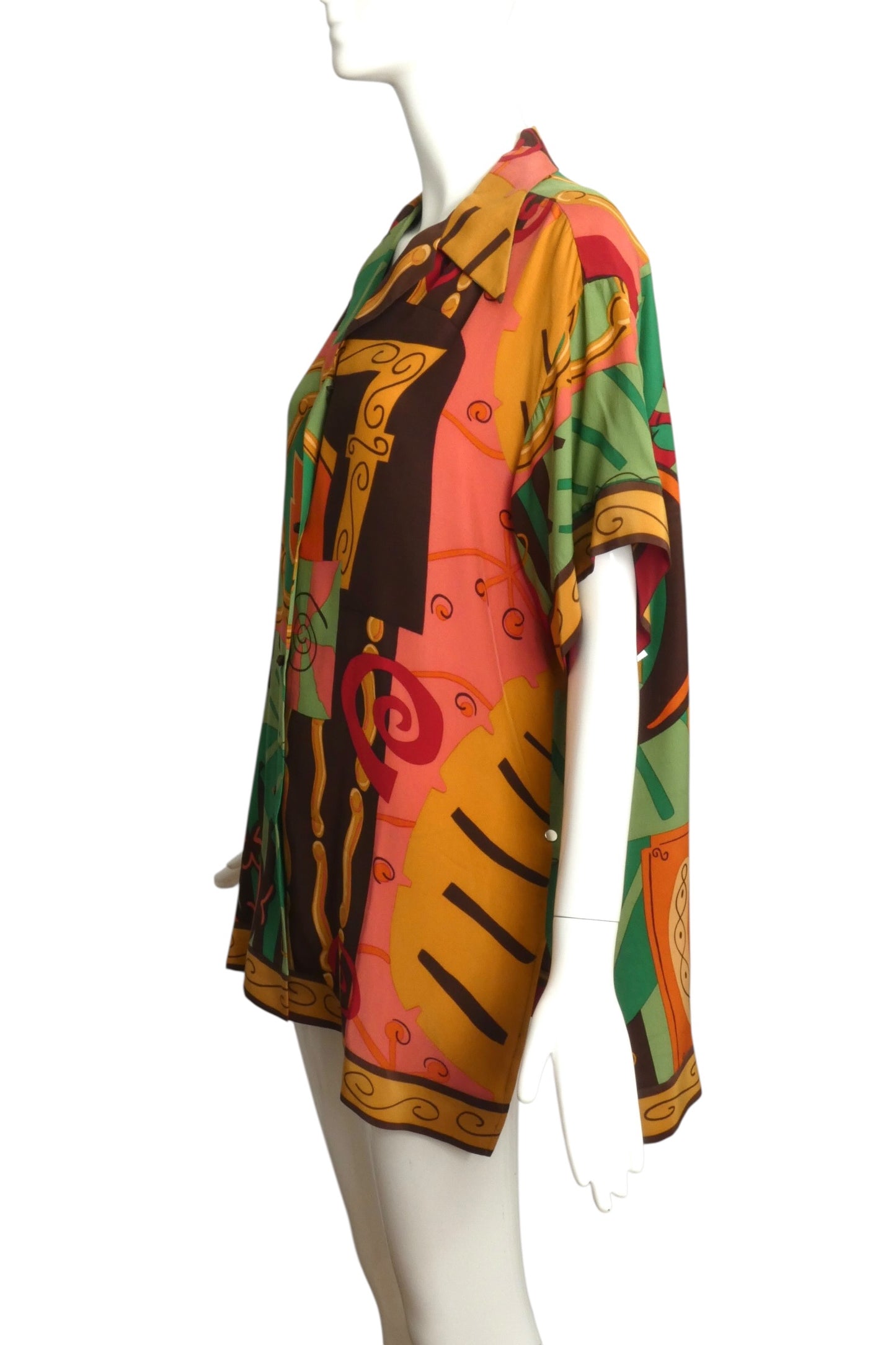 TODD OLDHAM- 1990 Multi Color Print Silk S/S Blouse, Size 16