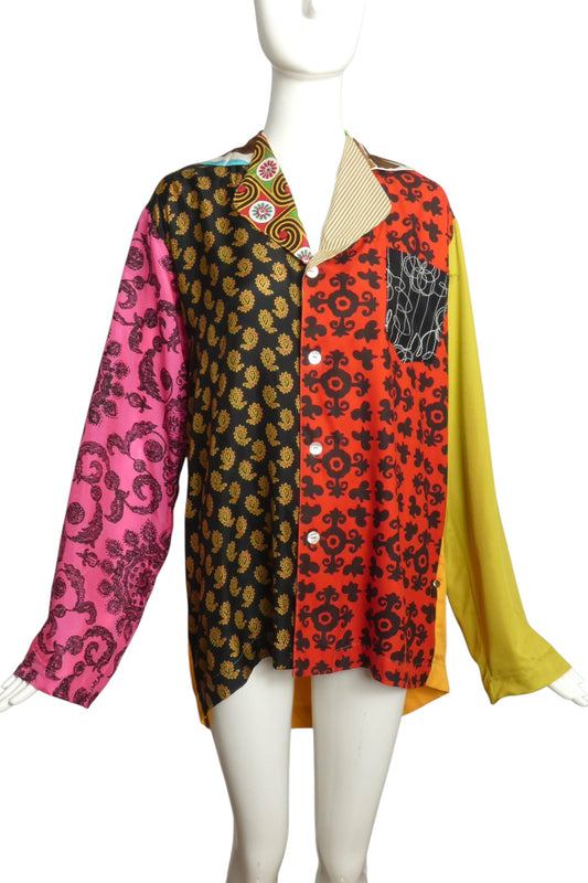 TODD OLDHAM- 1990s Colorblock L/S Blouse, Size 16