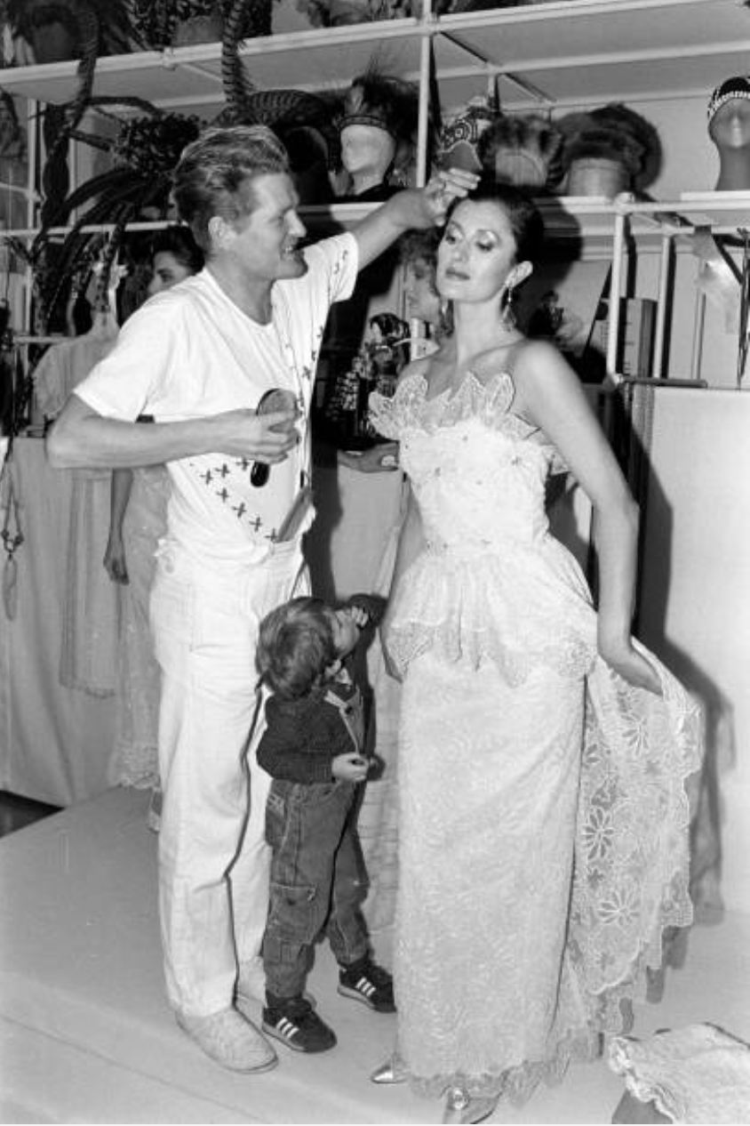 GIORGIO SANT'ANGELO- 1983 4pc Silver Lace Cocktail Ensemble, Size 4