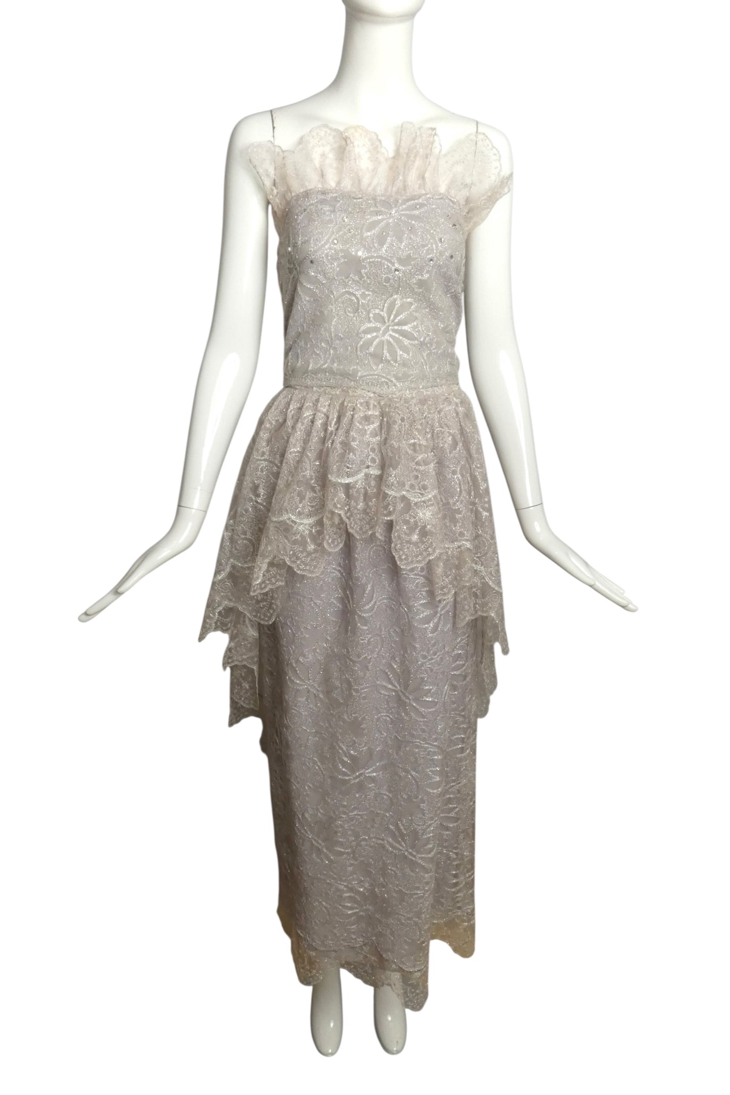 GIORGIO SANT'ANGELO- 1983 4pc Silver Lace Cocktail Ensemble, Size 4