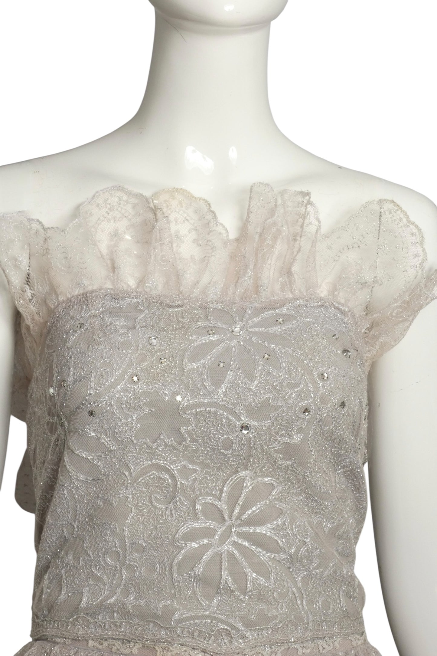 GIORGIO SANT'ANGELO- 1983 4pc Silver Lace Cocktail Ensemble, Size 4