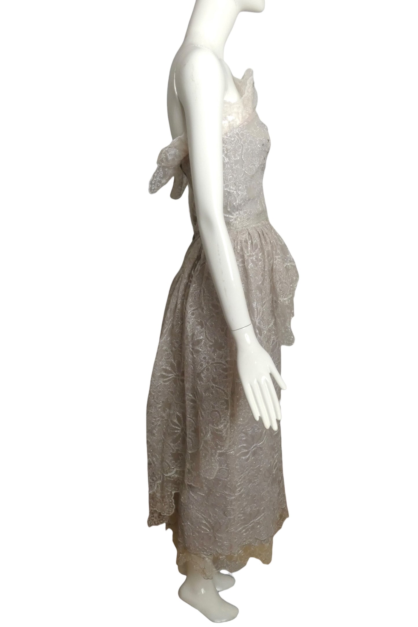 GIORGIO SANT'ANGELO- 1983 4pc Silver Lace Cocktail Ensemble, Size 4