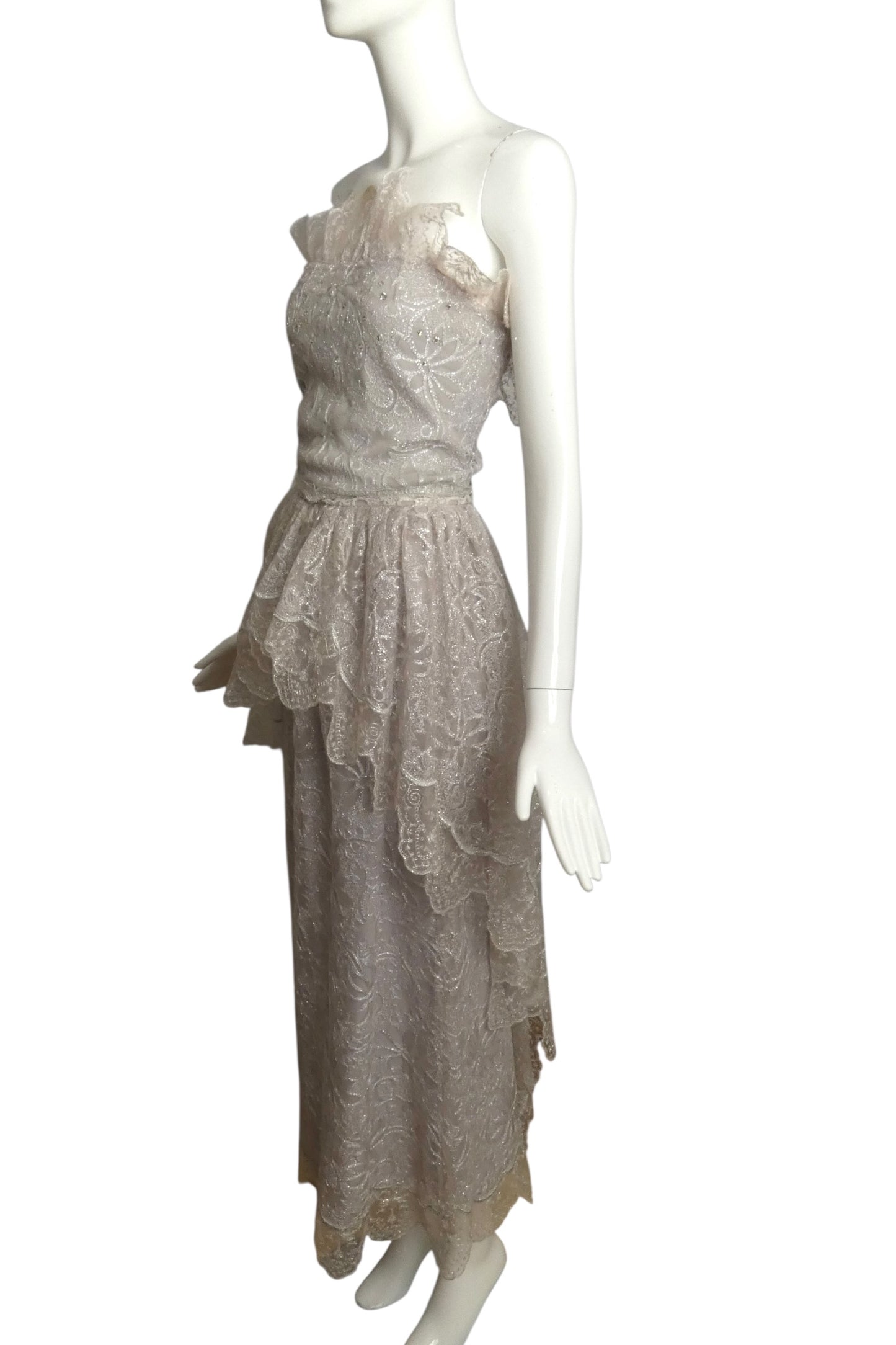 GIORGIO SANT'ANGELO- 1983 4pc Silver Lace Cocktail Ensemble, Size 4