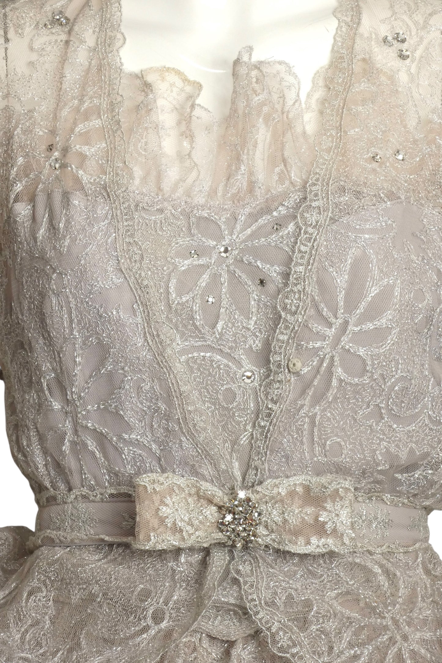 GIORGIO SANT'ANGELO- 1983 4pc Silver Lace Cocktail Ensemble, Size 4