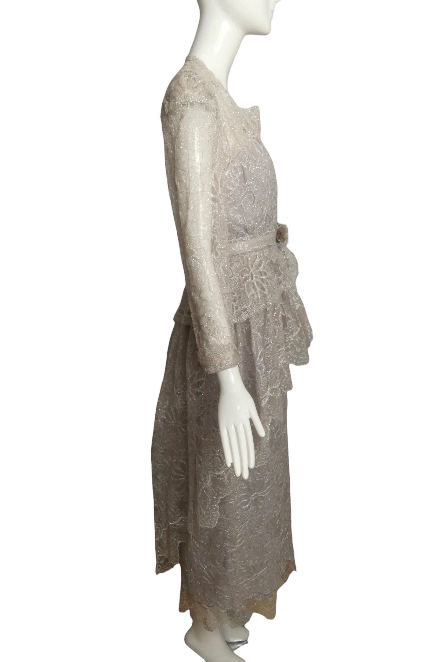 GIORGIO SANT'ANGELO- 1983 4pc Silver Lace Cocktail Ensemble, Size 4