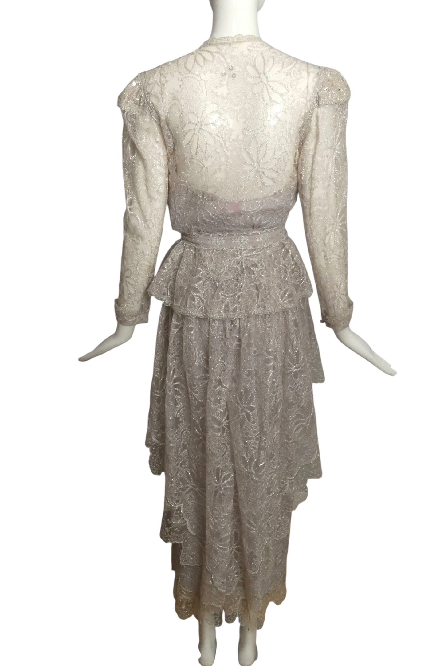 GIORGIO SANT'ANGELO- 1983 4pc Silver Lace Cocktail Ensemble, Size 4