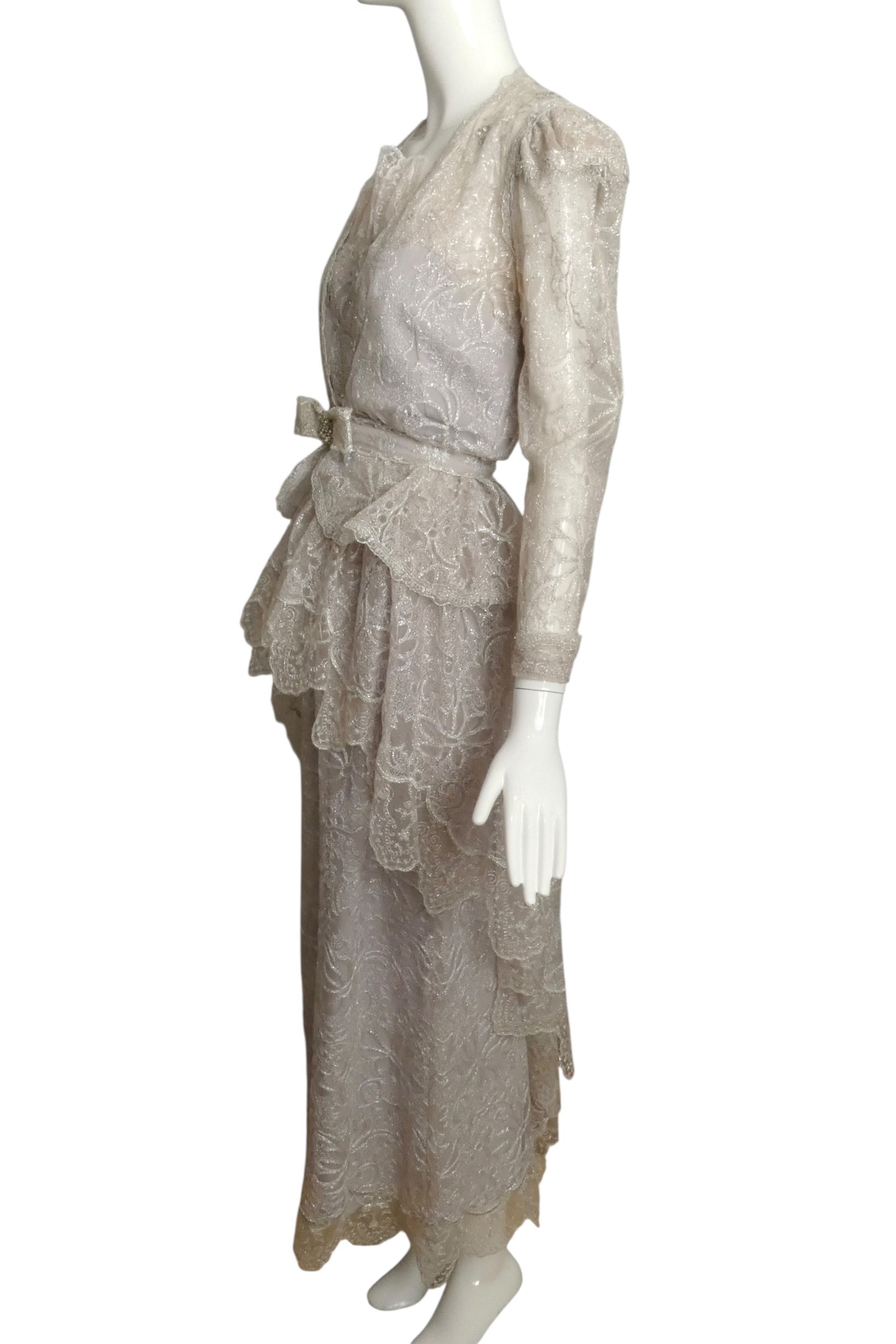GIORGIO SANT'ANGELO- 1983 4pc Silver Lace Cocktail Ensemble, Size 4