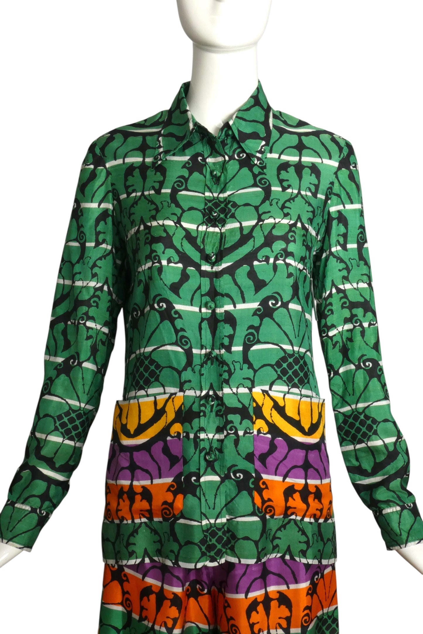 1960s Silk Blouse & Pant Ensemble, Size-4