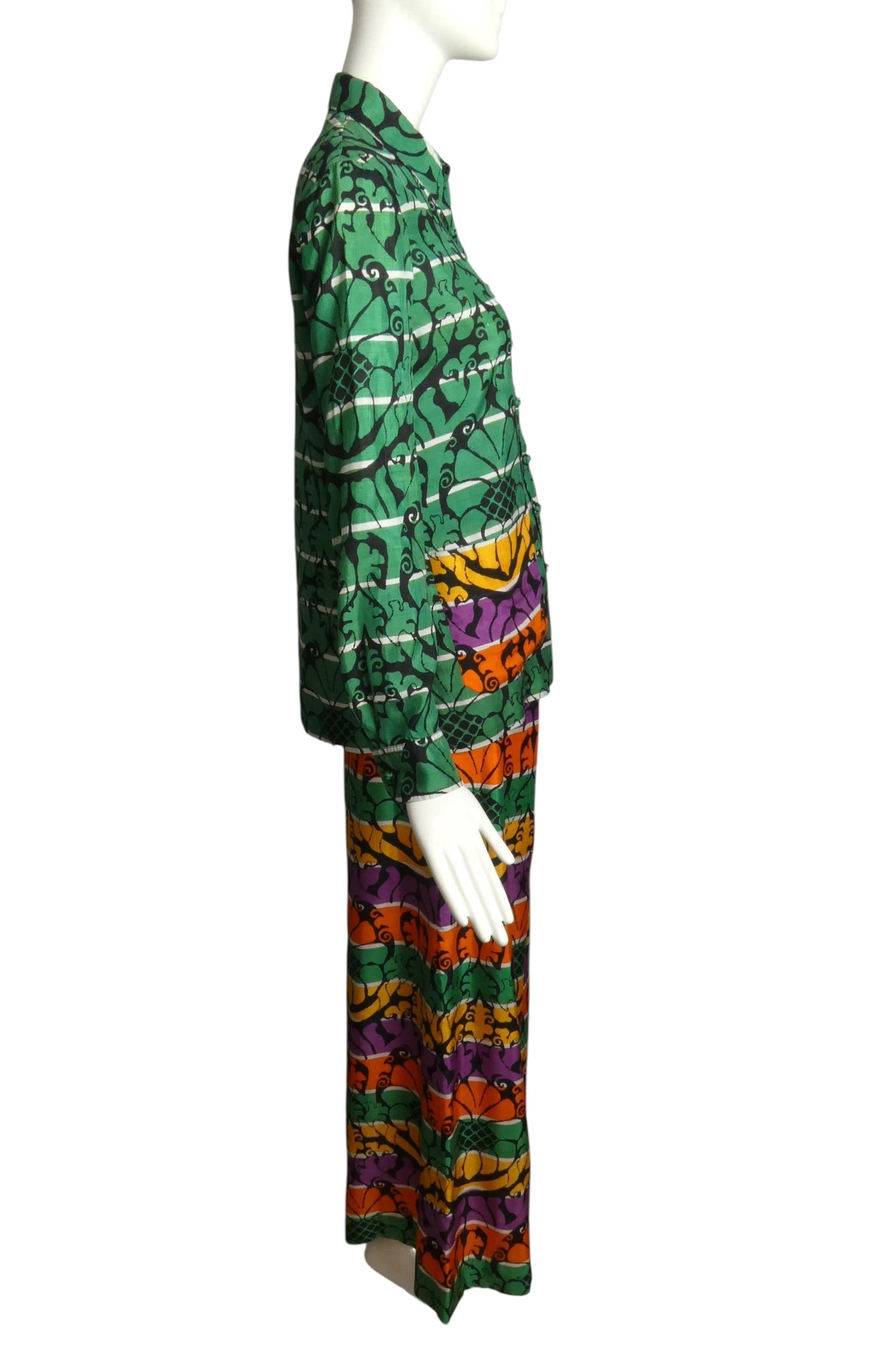 1960s Silk Blouse & Pant Ensemble, Size-4