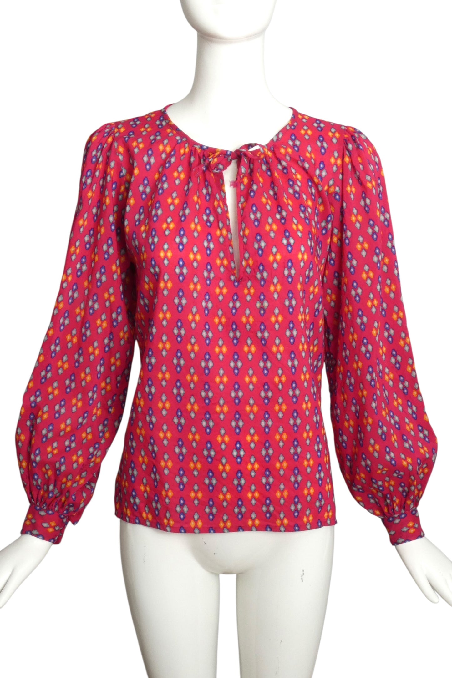 YVES SAINT LAURENT- 1976 Printed Wool Blouse, Size 6