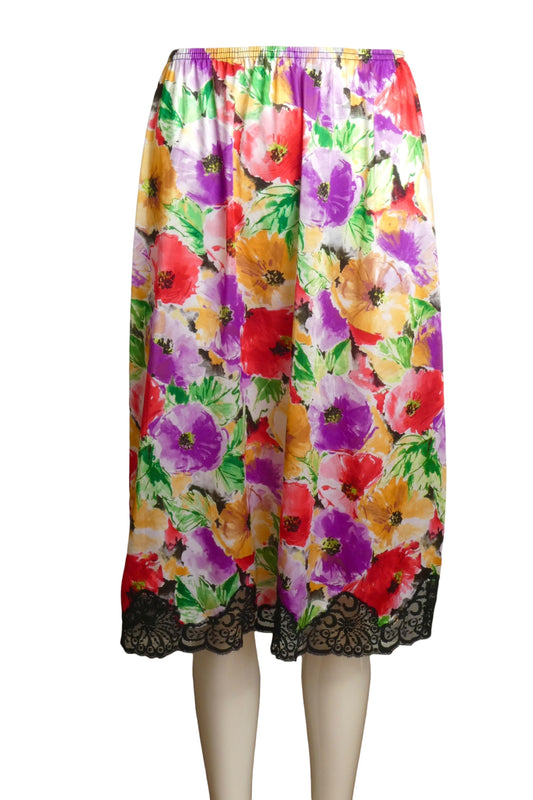 1980s Floral Satin & Lace Slip, Size-8