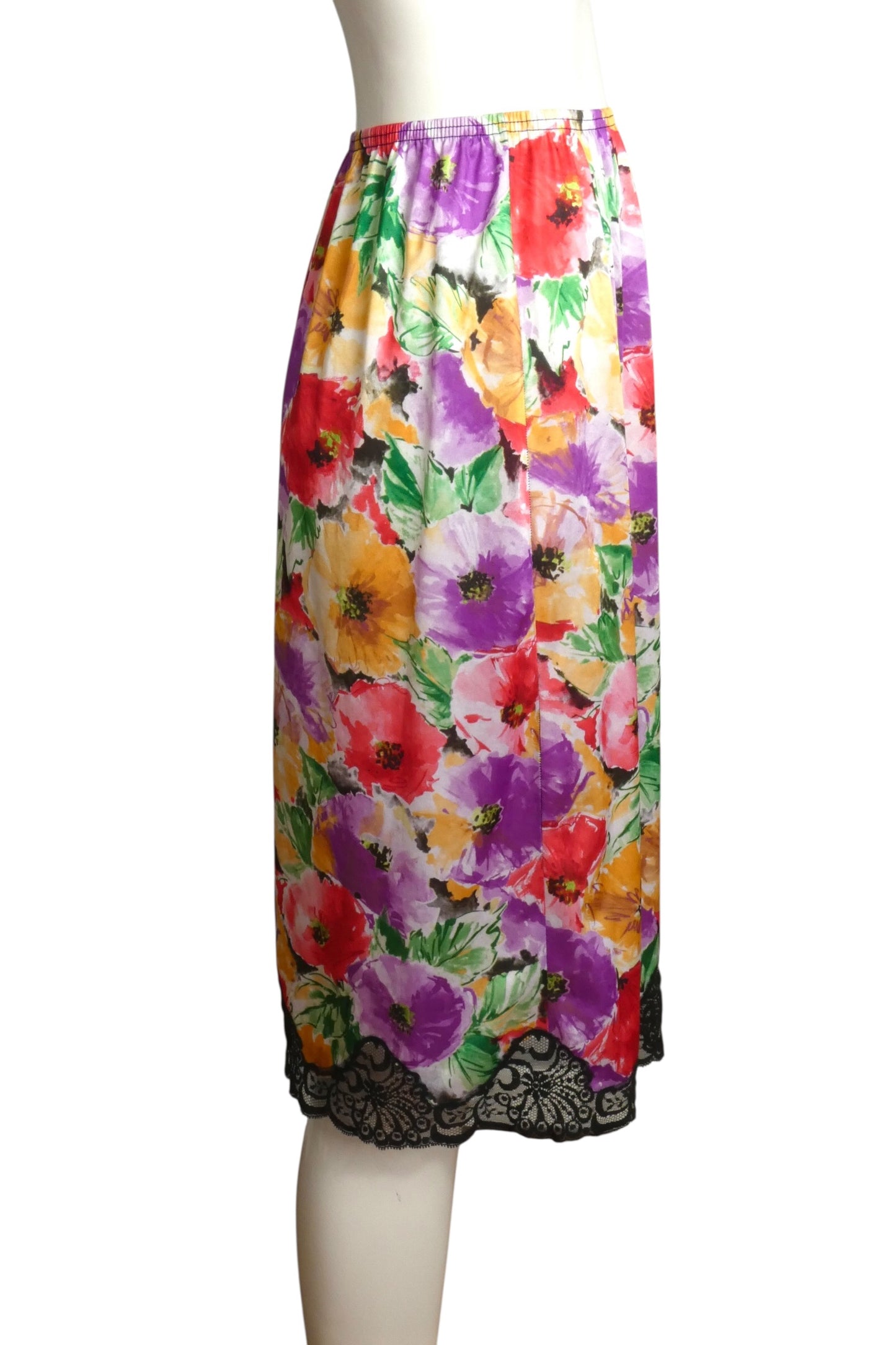 1980s Floral Satin & Lace Slip, Size-8