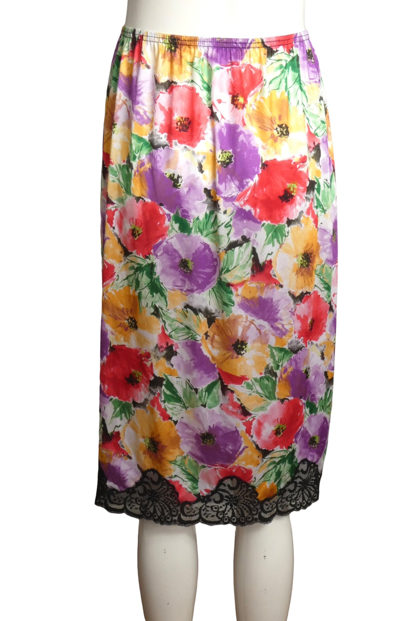 1980s Floral Satin & Lace Slip, Size-8