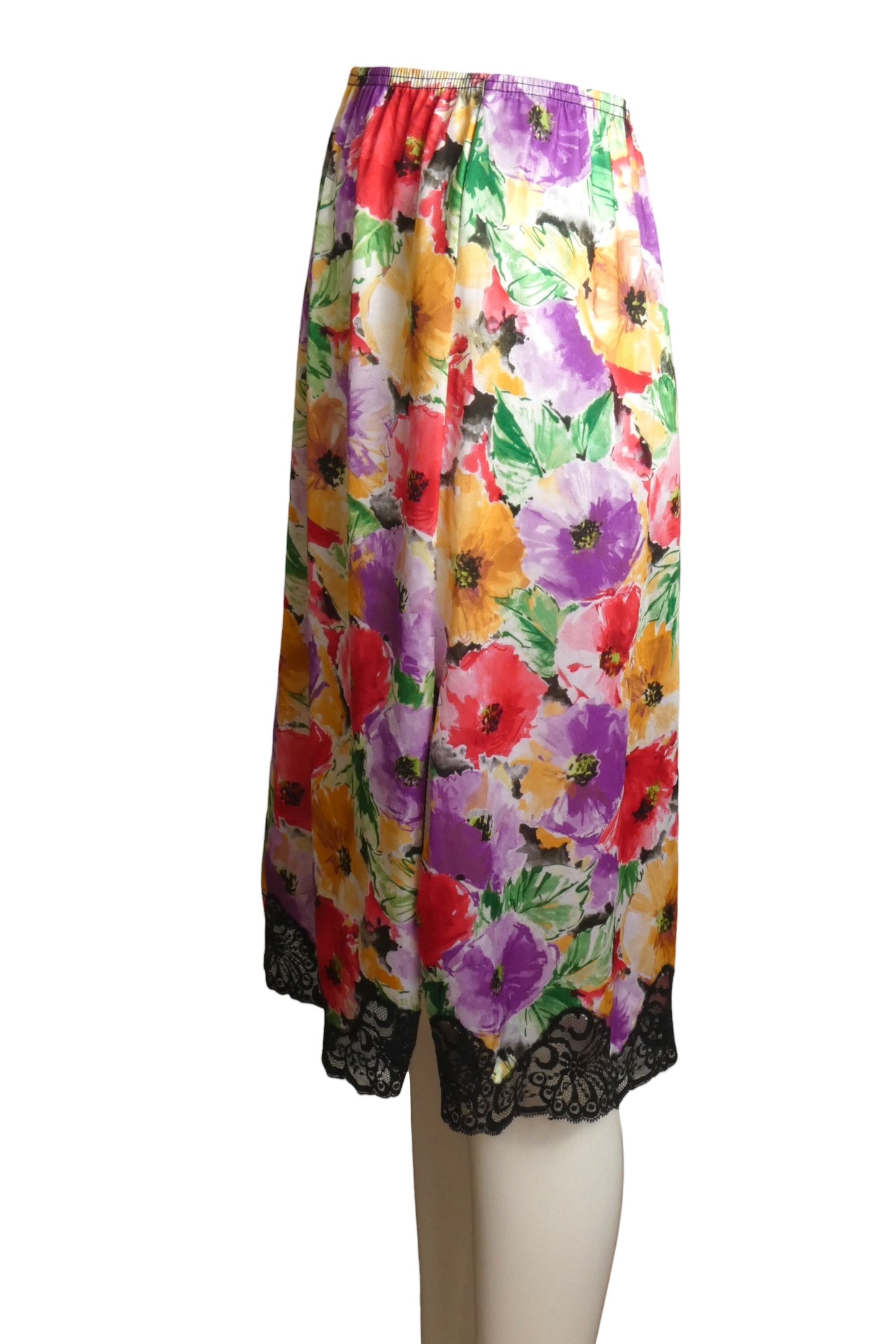 1980s Floral Satin & Lace Slip, Size-8