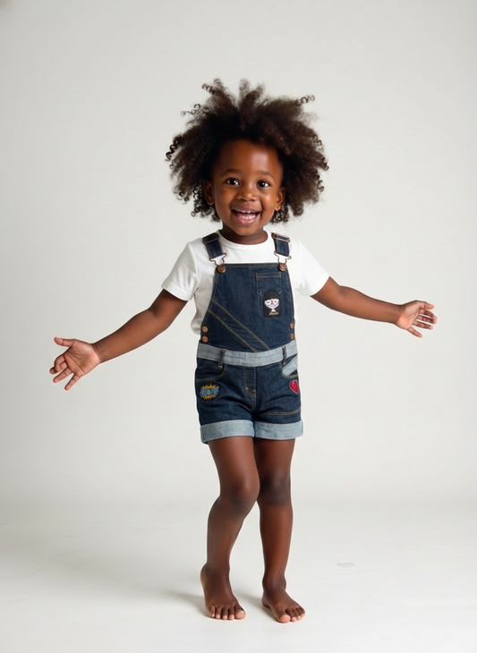 Blue Denim Patch Overalls, Size 3