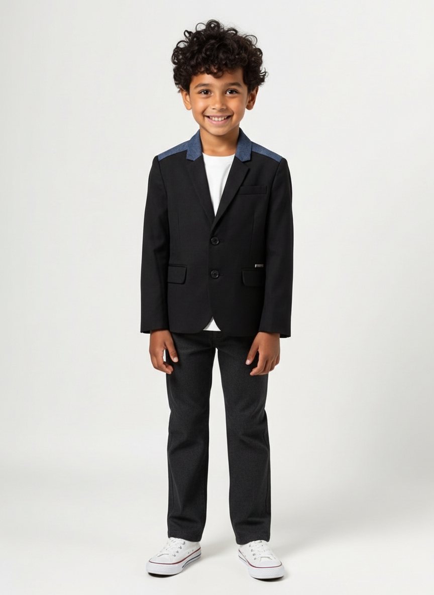 Black & Blue Fabric Block Blazer, Size 3