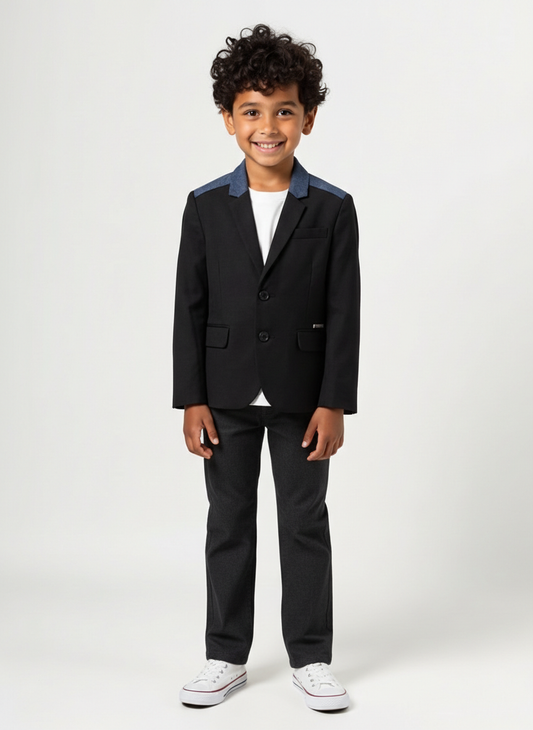 Black & Blue Fabric Block Blazer, Size 3