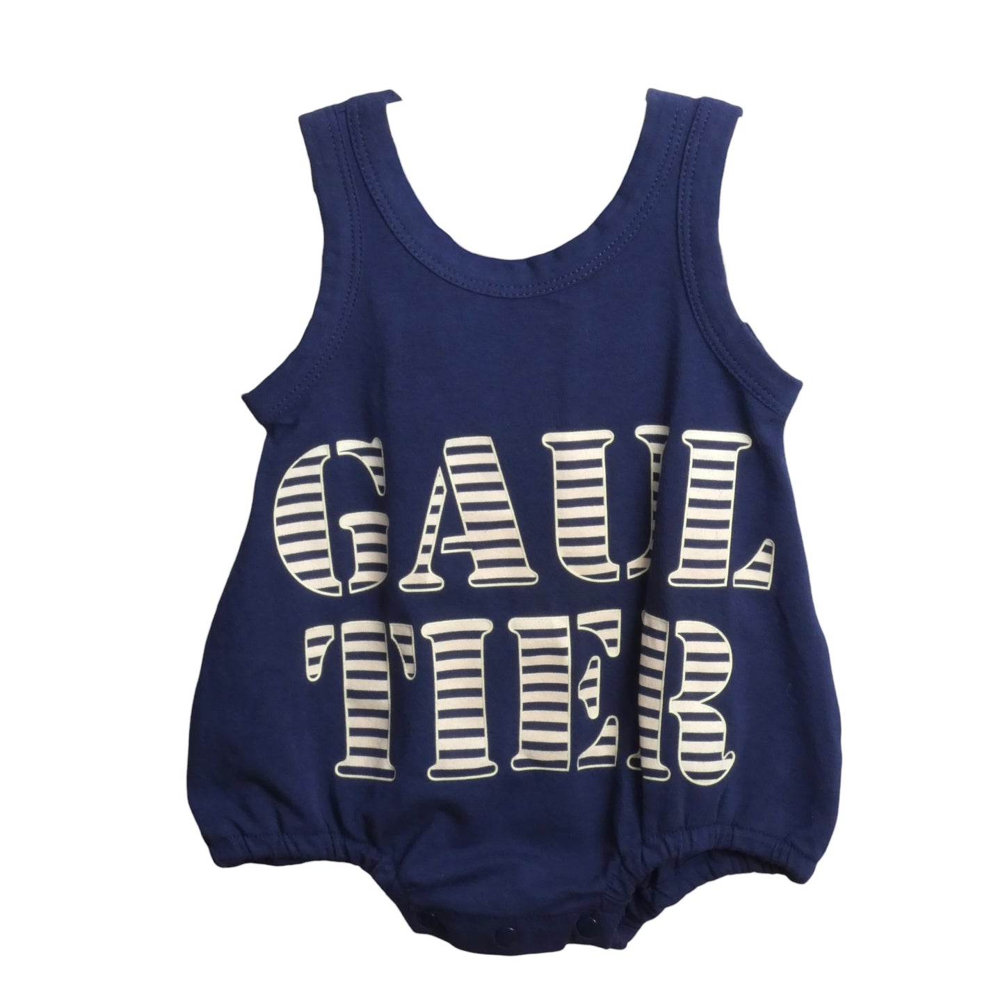 Navy Printed Cotton Romper, Size 6 Months