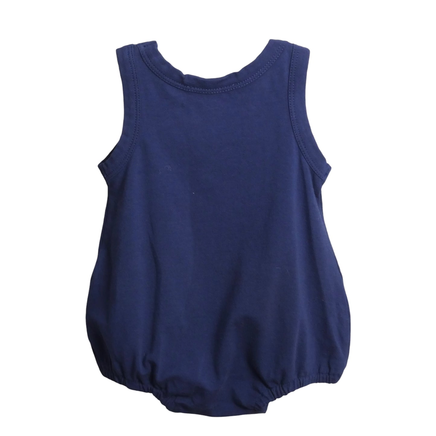 Navy Printed Cotton Romper, Size 6 Months