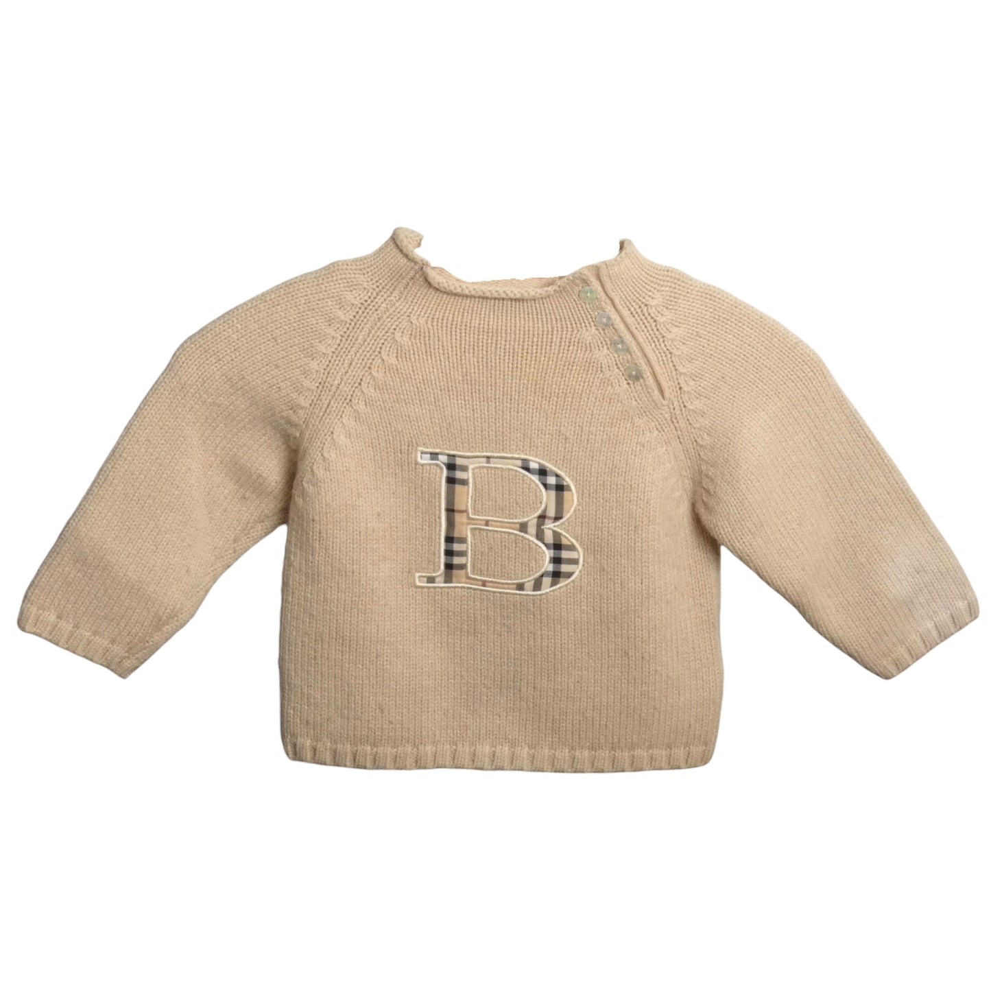 Tan Embroidered "B" Wool Sweater, Size 9 Months