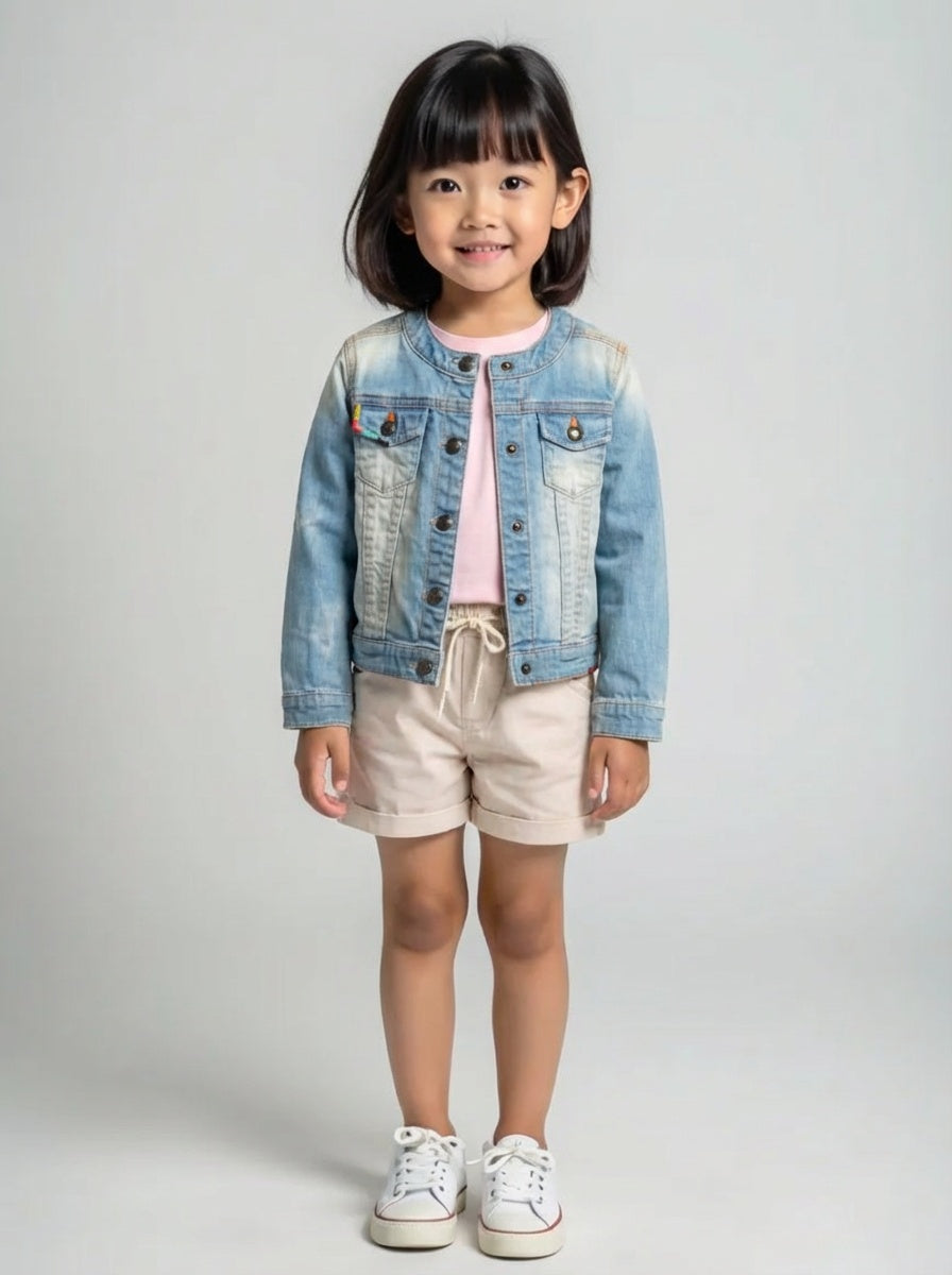 Stonewashed Embroidered Denim Jacket, Size 3