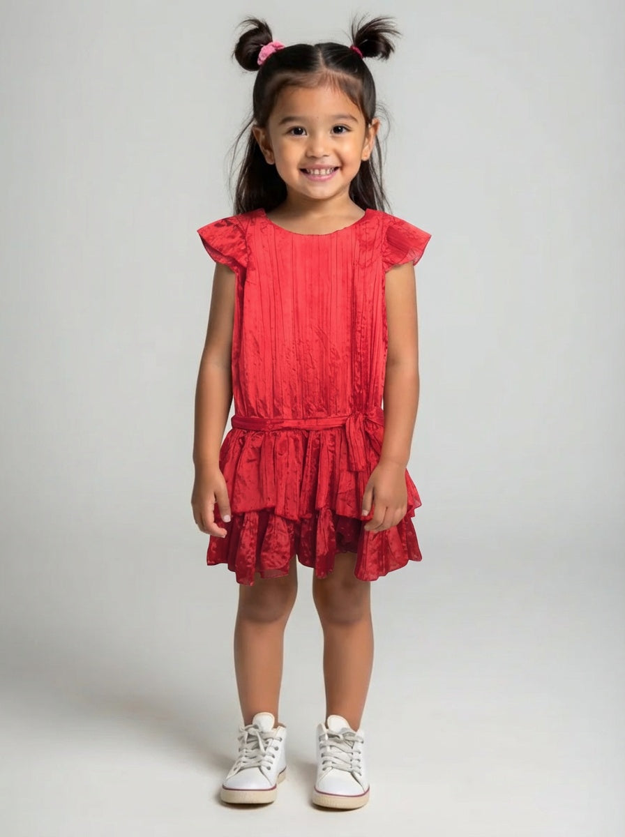 Red Plisse Pleat Dress, Size 12