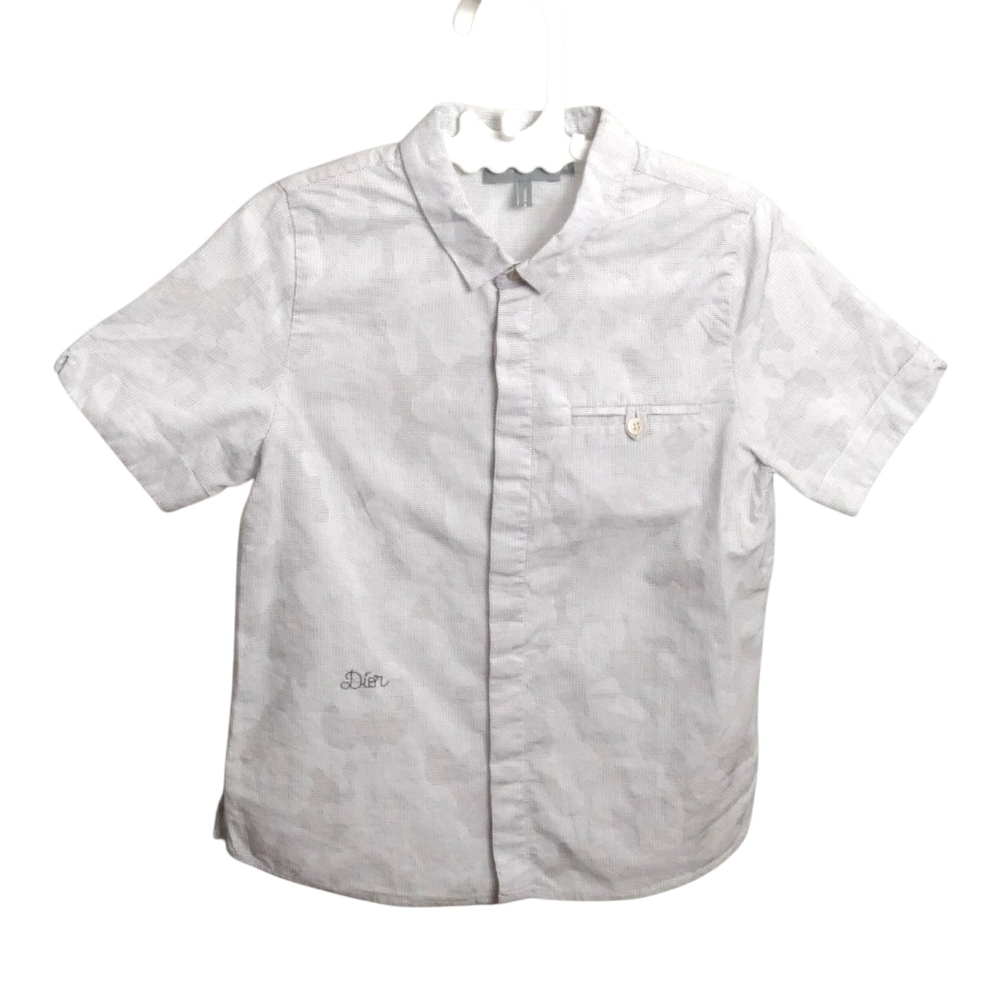 Grey Cotton Camo Print S/S Shirt, Size 4