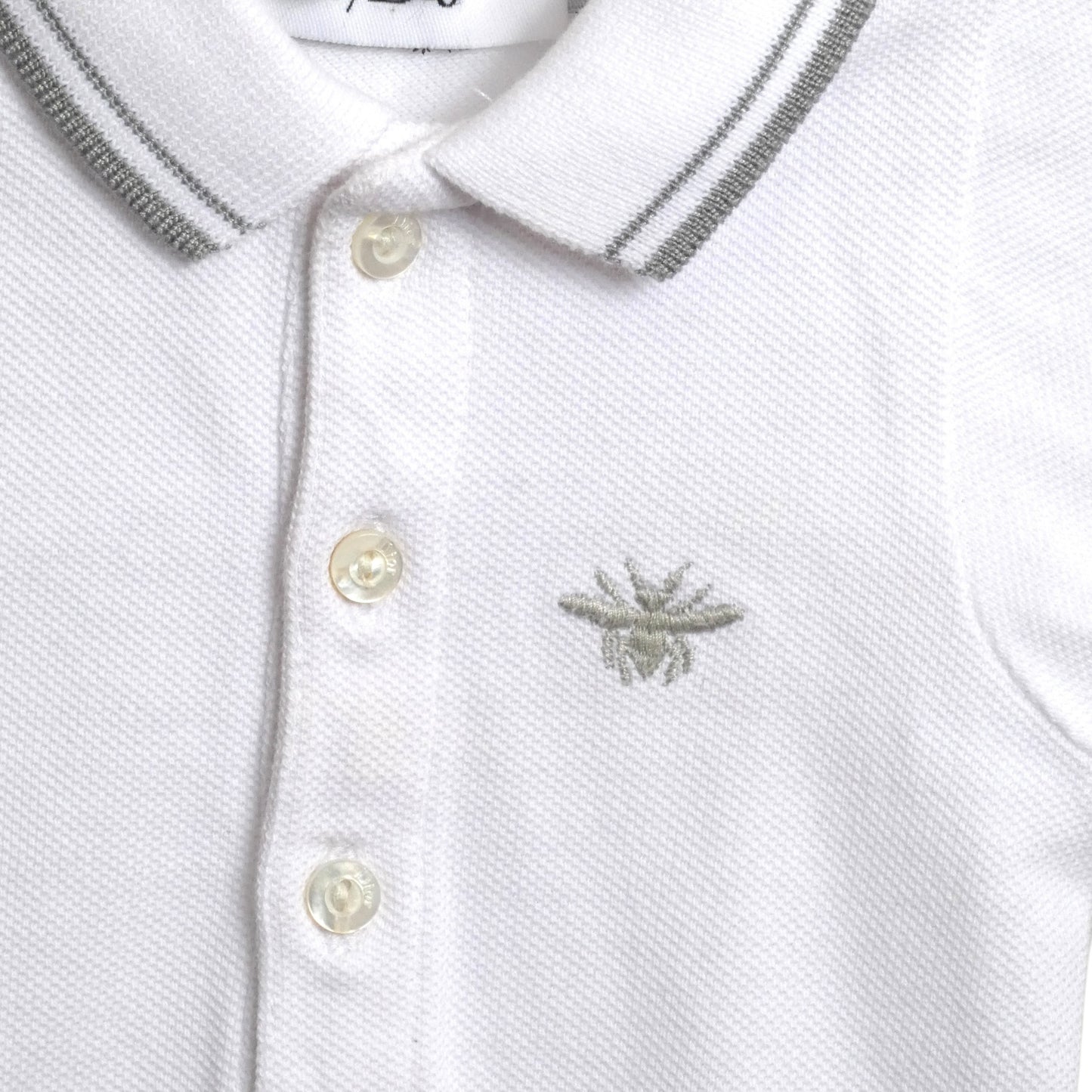 White Cotton Pique Onesie, Size 3 Months